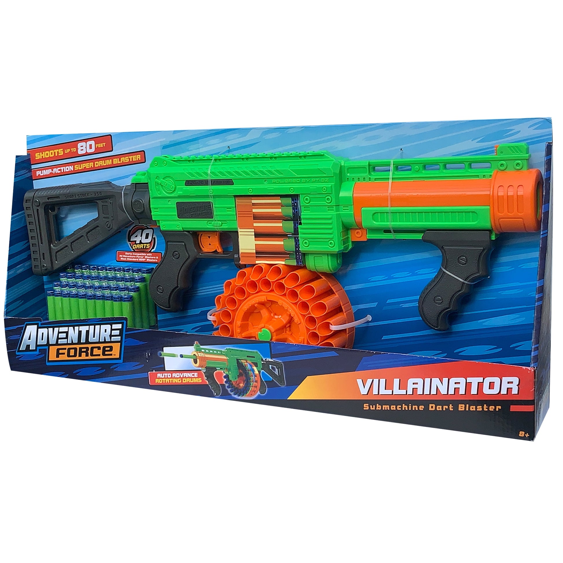 Villainator Pump-Action Super-Drum Dart Blaster - Compatible with NERF Foam Darts